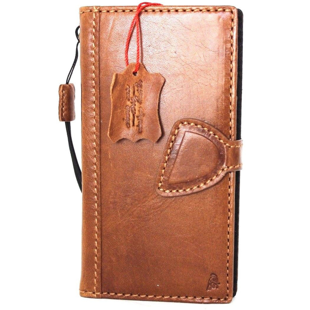 Bright brown genuine leather phone case for iPhone X with card slots, magnet closure, vintage slim design by Daviscase D.