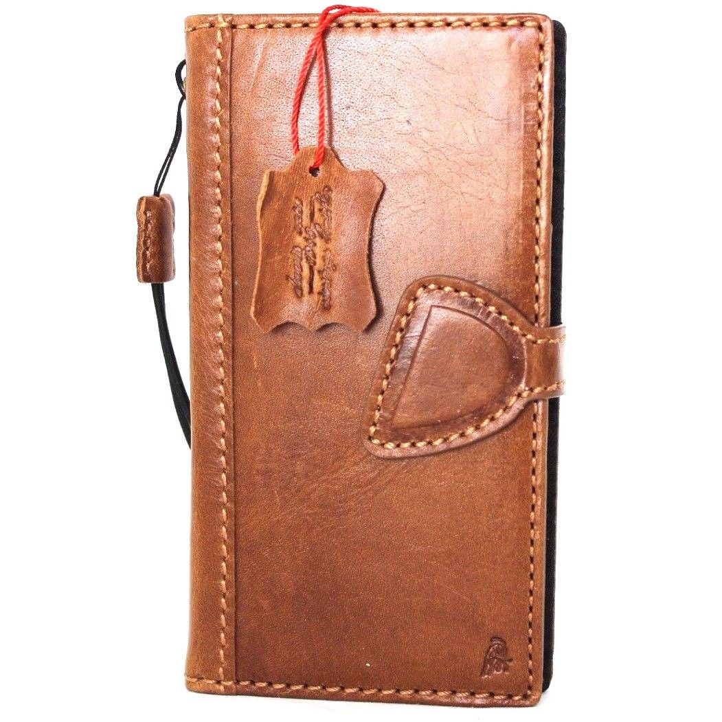 Bright brown genuine leather phone case for iPhone X with card slots, magnet closure, vintage slim design by Daviscase D.