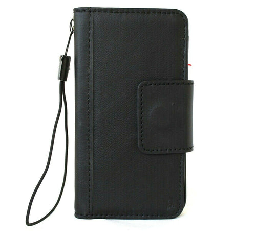 Black genuine leather book wallet case for Apple iPhone 12 with credit card slots, magnetic closure, vintage design by DAVISCASE.
