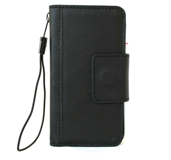 Genuine Full Leather Case For Apple iPhone 12 Book Wallet Vintage Design Credit Cards Slots Magnetic Closure Black Cover Full Grain DavisCase