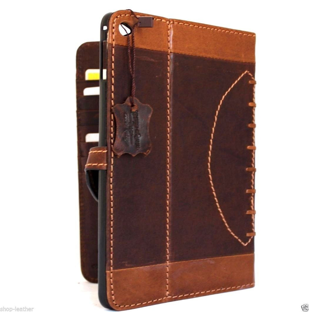 Genuine brown leather iPad Mini 4 case with slim, luxury football design, offering stylish protection for your device.