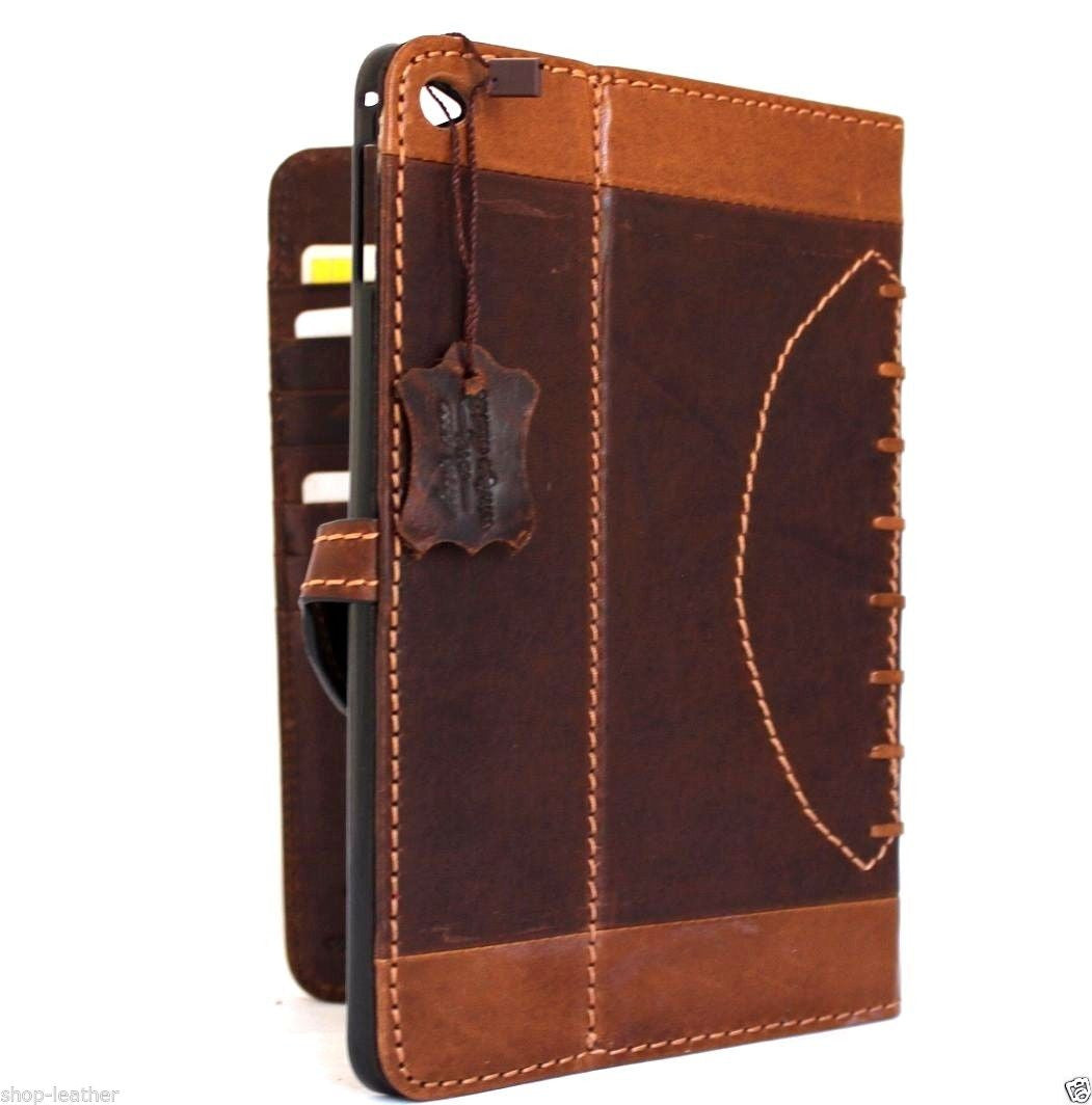 Genuine brown leather iPad Mini 4 case with slim, luxury football design, offering stylish protection for your device.
