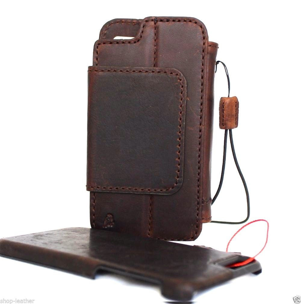 Genuine full leather removable case for iPhone 6s Plus with book wallet design, credit card slots, and magnetic closure.