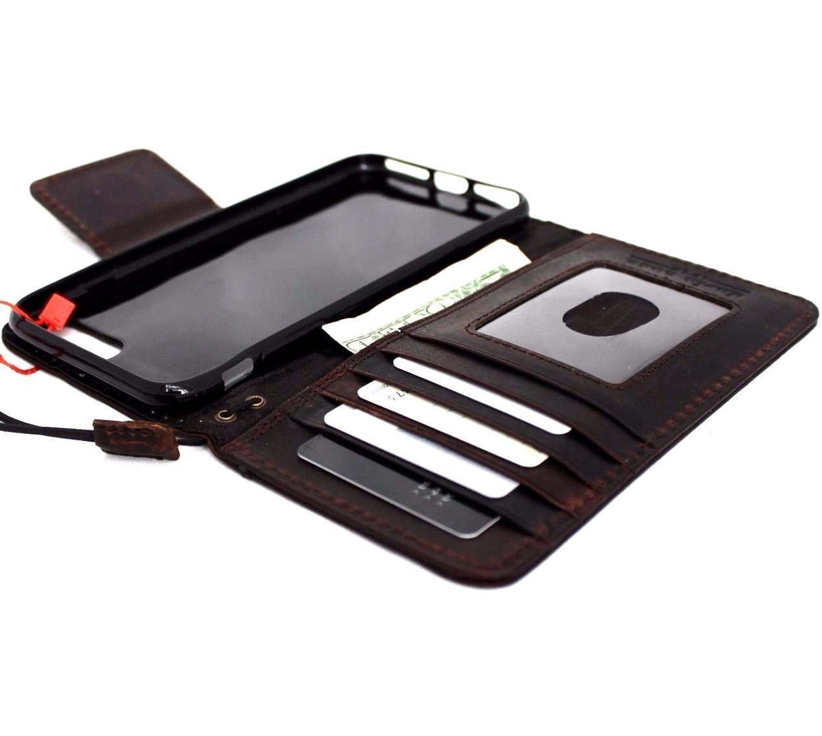 DavisCase genuine leather iPhone SE 2 2020 wallet case with card slots, magnetic closure, soft interior, suitable for wireless charging.