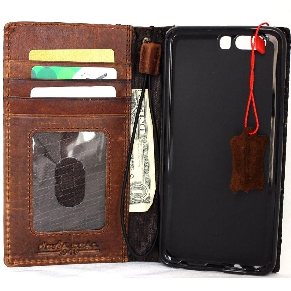 Handmade brown leather wallet case for Huawei P10 Plus with card slots, vintage style, slim design, handcrafted by vendor-unknown.