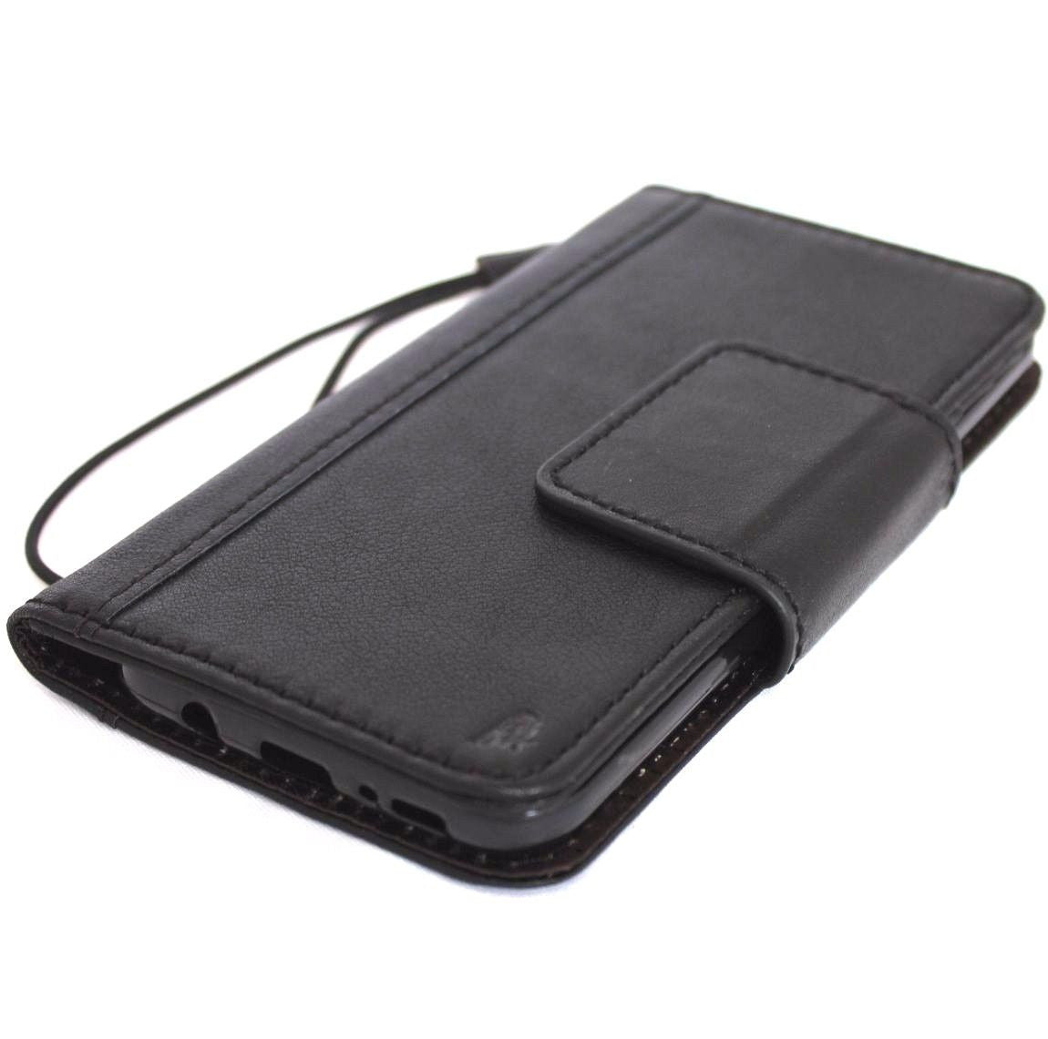 Vintage black genuine oil leather Samsung Galaxy S8 Plus wallet case with magnetic closure, handmade phone protection by vendor-unknown.