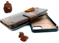Genuine full leather vintage wallet case for Apple iPhone 11 Pro with credit card holder, magnetic detachable holder and AirPods 2.