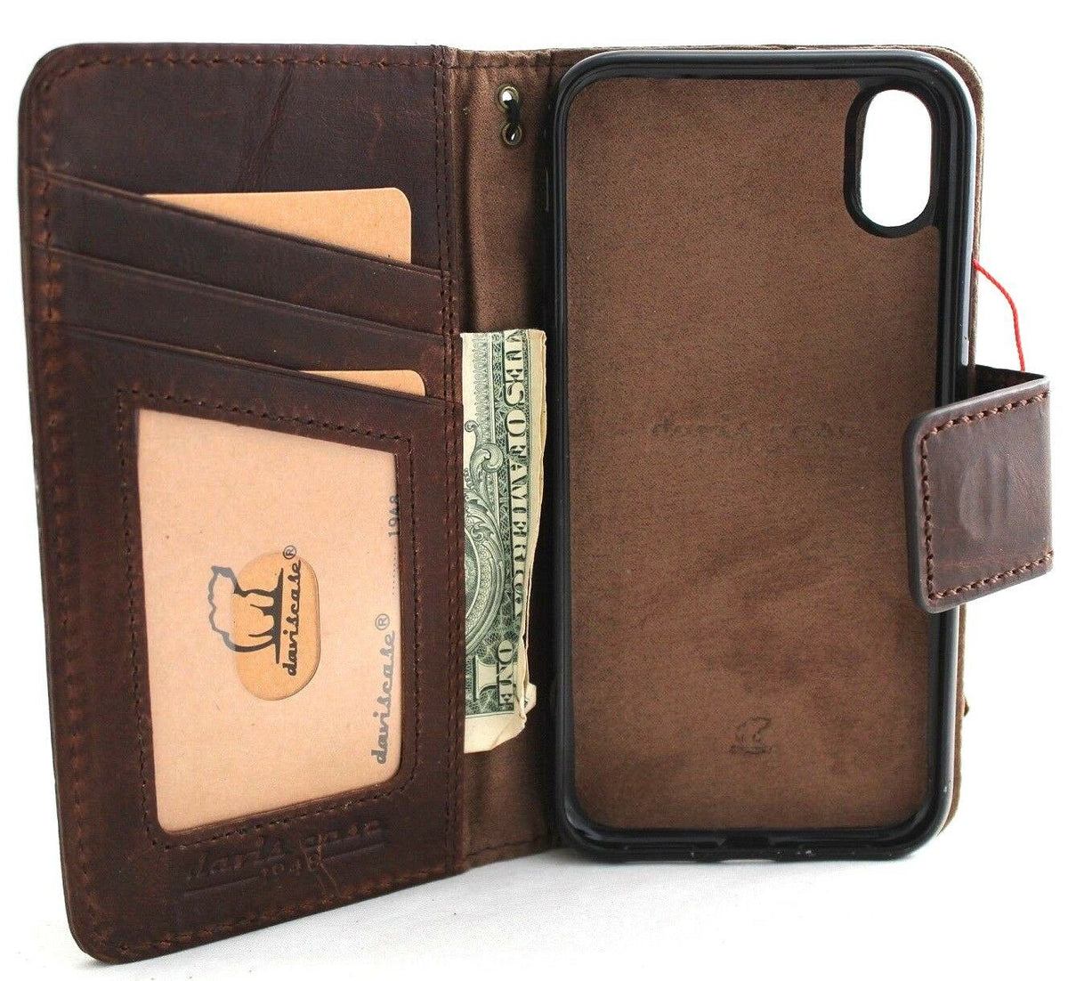 Genuine vintage leather wallet case for Apple iPhone XR with card slots, magnetic car holder, and stand by DAVISCASE.