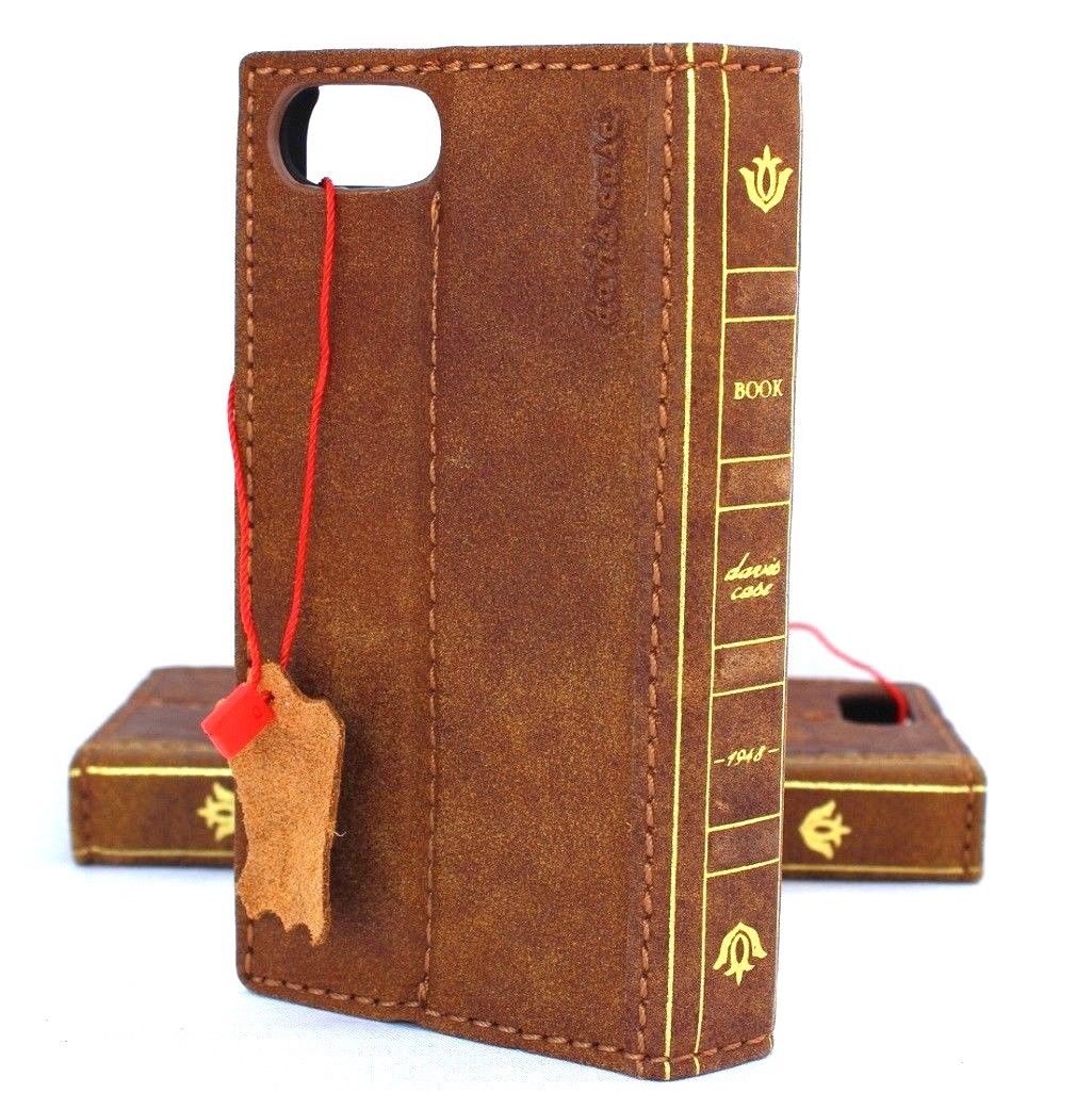Genuine full leather iPhone 8 case with wallet design, vintage style, slim fit, and support for wireless charging.