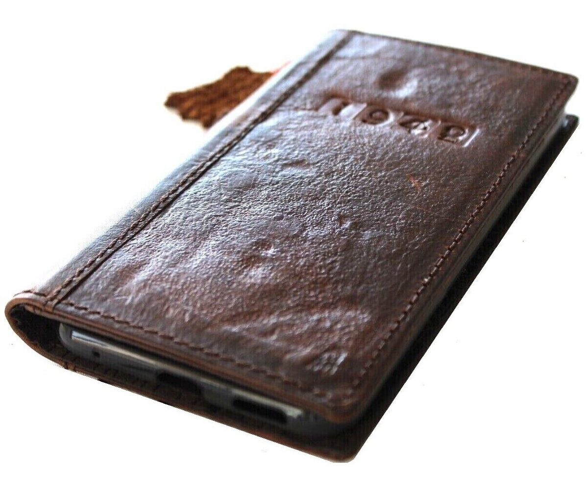 Handmade leather phone case for Samsung Galaxy S22, S21, S20, Note 10, 20, 21, Z Fold 3, 4, 5 with vintage rustic wallet design.