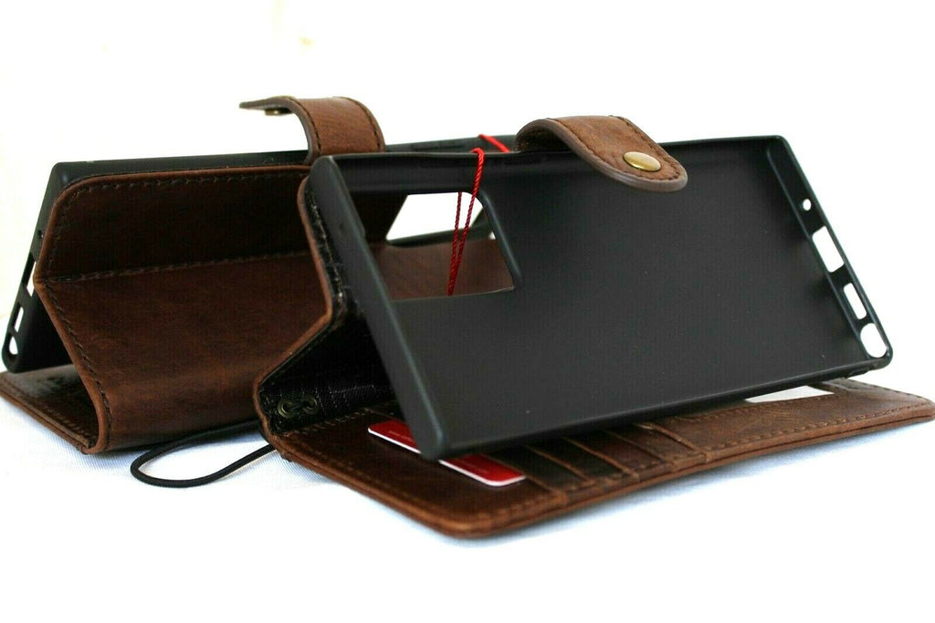 Handmade genuine leather wallet case for Samsung Galaxy Note 20 Ultra by DavisCase, featuring a rubber holder and wireless charging fold.