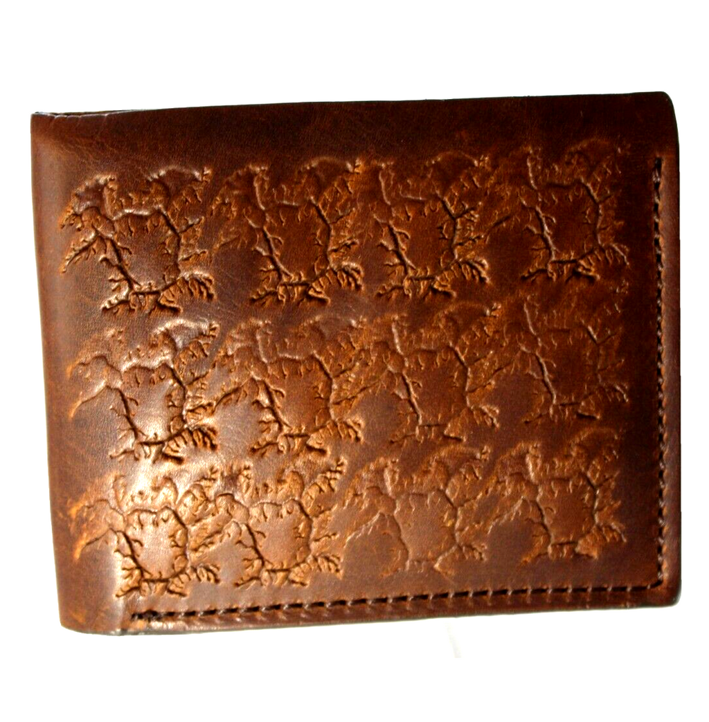 Men's genuine leather wallet with carved brown design, credit card slots, and bill compartment by DAVISCASE.