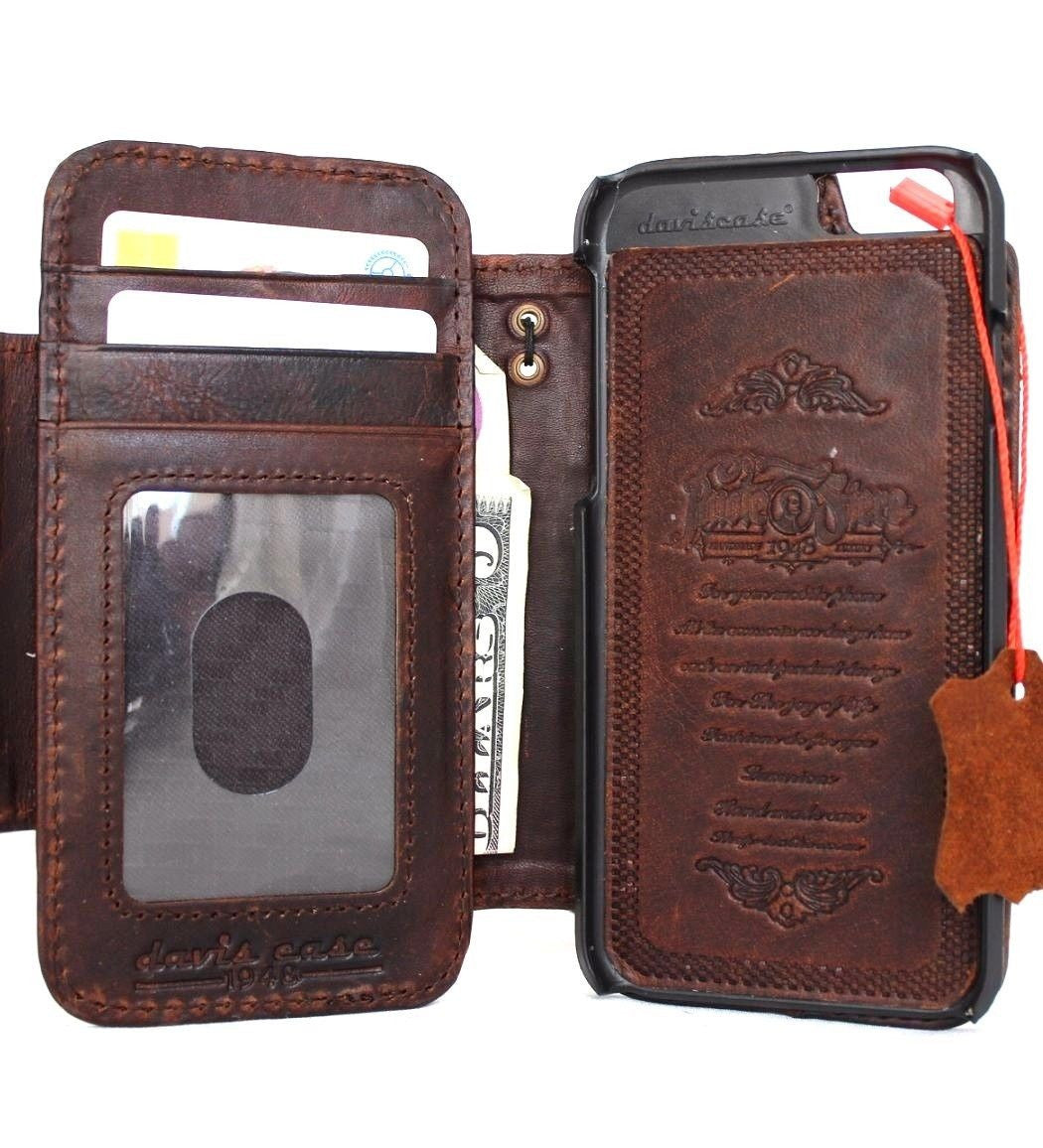 Handmade genuine Italian leather iPhone 6/6s wallet case with removable credit holder, featuring a secure book-style cover.