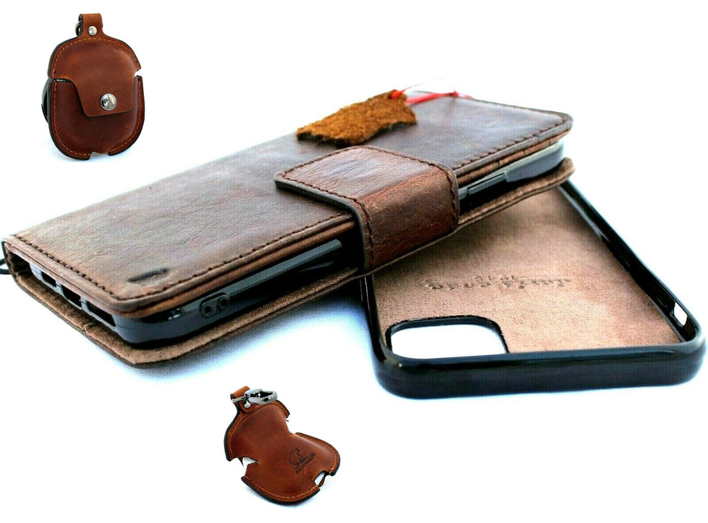 Handmade DAVISCASE leather iPhone 11 Pro Max case with wallet, credit card holder, detachable AirPods 2 holder, magnetic closure