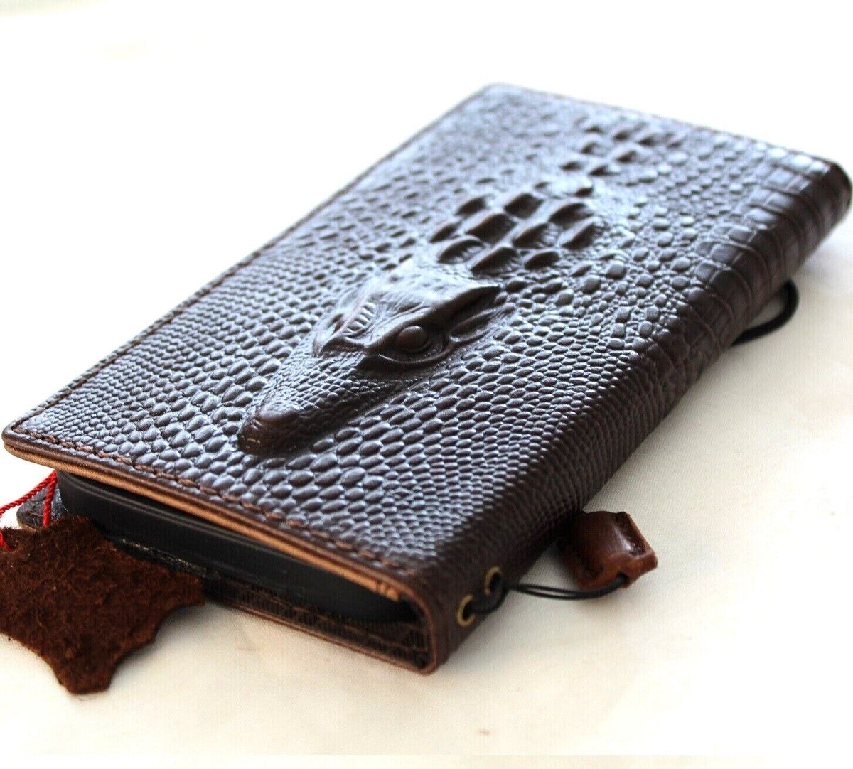 Google Pixel 7 Pro leather case by DAVISCASE with crocodile design, wallet style, retro stand, and wireless charging feature.