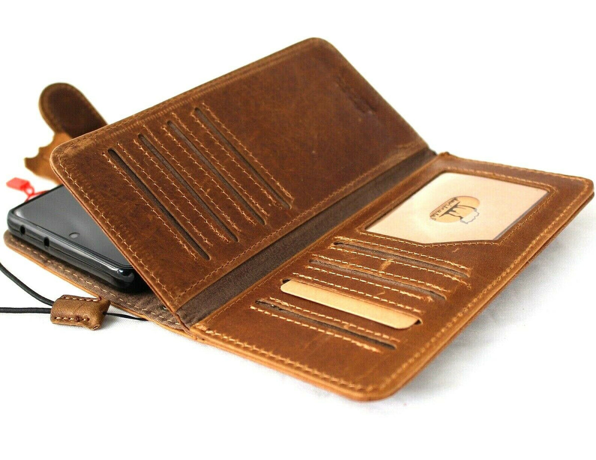 Genuine leather Samsung Galaxy S21 Ultra wallet case with card slots, window, and removable cover by DAVISCASE.