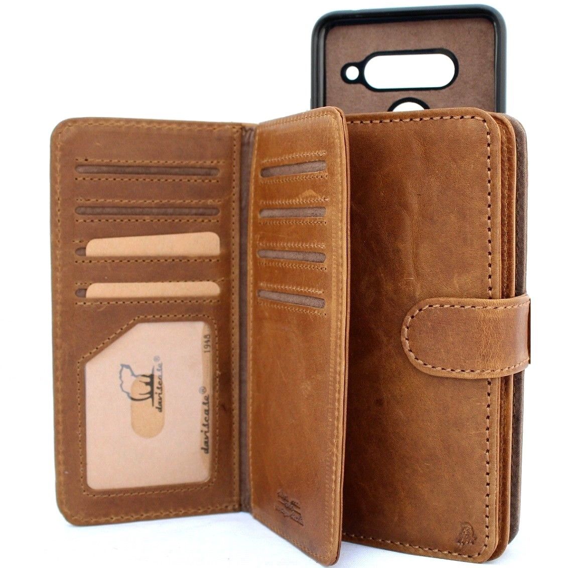 Genuine leather LG V40 Thin phone case with wallet design, card slots, magnetic closure, soft retro style, handmade GALAXY brand