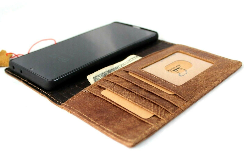 DavisCase genuine leather wallet cover for Samsung Galaxy S21 Ultra 5G with card slots, wireless charging window, and luxury rubber tanned finish