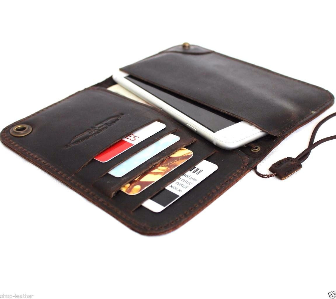 Dark genuine Italian leather iPhone 8 book wallet case with slim, handcrafted design, featuring a handcrafted leather cover for iPhone 7.