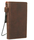 Genuine full dark leather iPhone 12 case with vintage book wallet design, credit card slots, soft full grain leather by DAVISCASE.