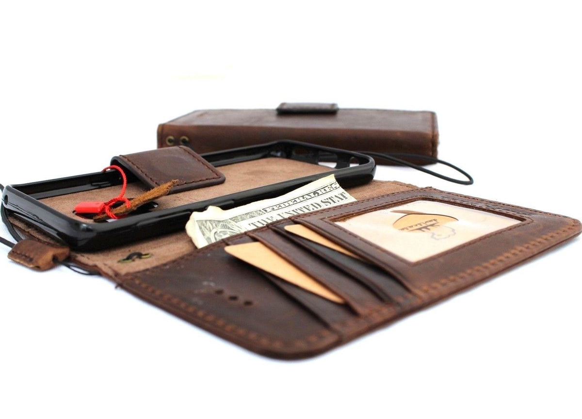 Genuine leather Samsung Galaxy S9 wallet case by DAVISCASE with card slots, detachable window, vintage slim design, and ID holder.