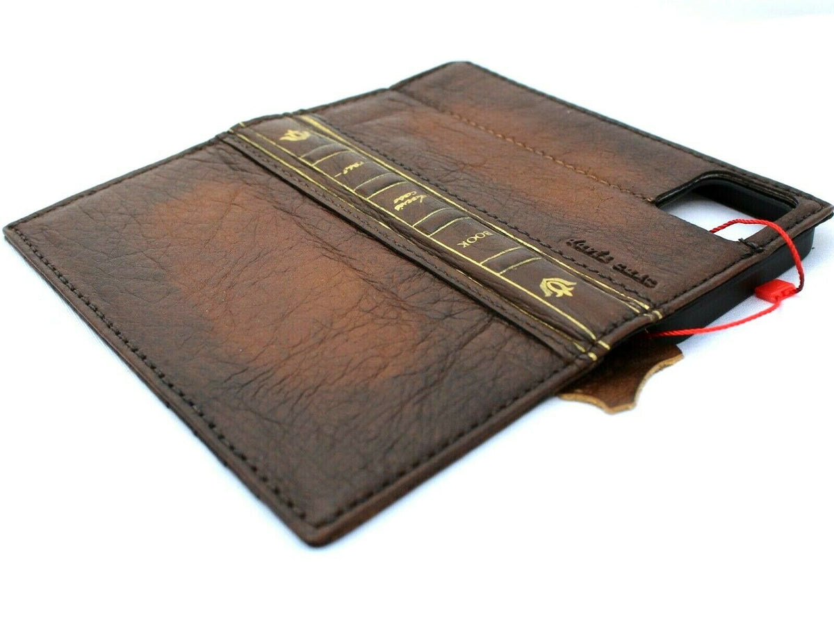 Handmade DAVISCASE genuine leather phone case for iPhone models, vintage style wallet cover with full grain leather and art design.