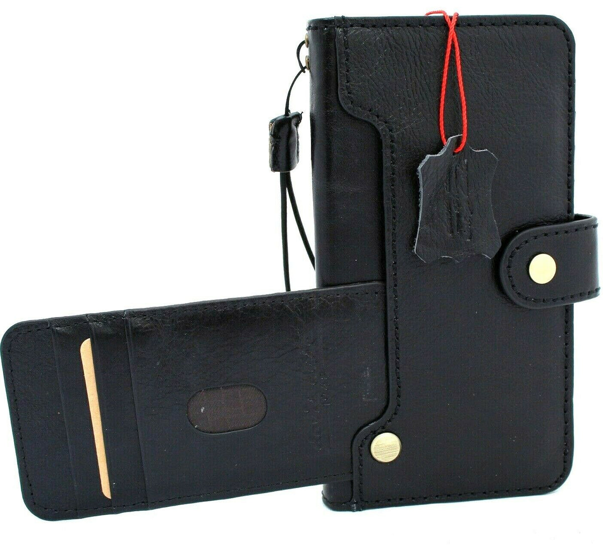 DAVISCASE genuine leather phone case for iPhone and Galaxy models, vintage style wallet cover with full grain black leather.