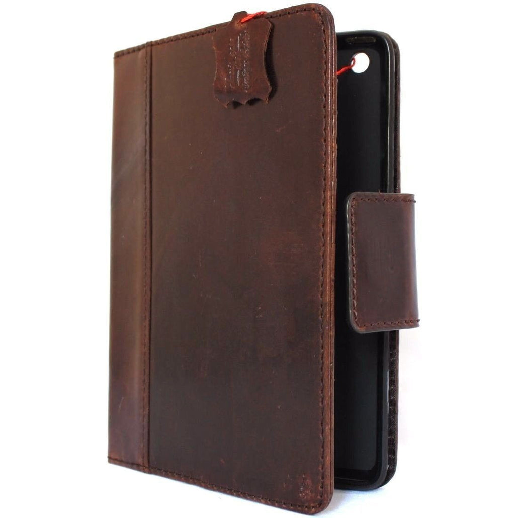 Vintage brown leather iPad Mini 4 case cover with card slots, handcrafted genuine leather handbag by DavisCase.