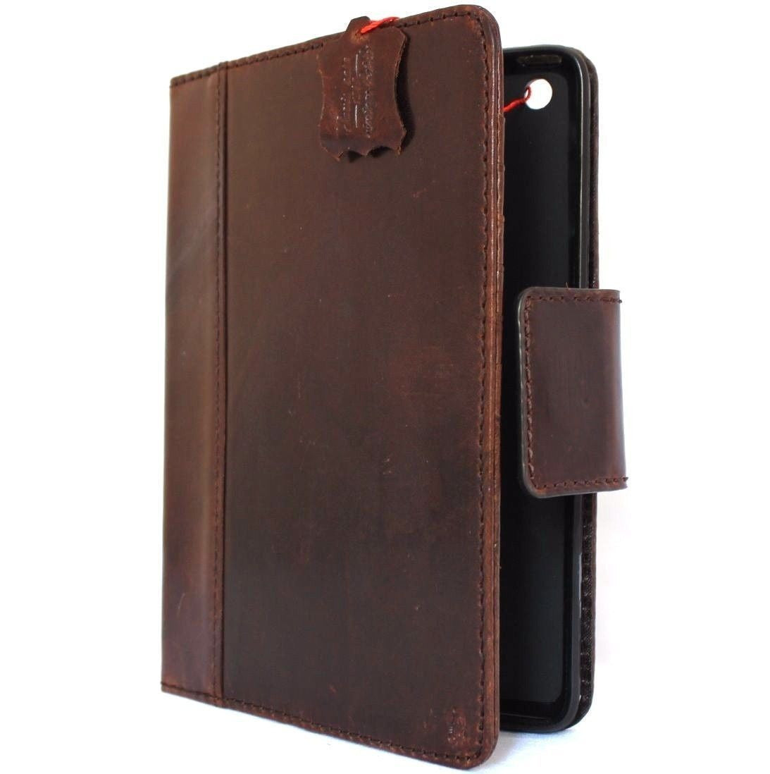 Vintage brown leather iPad Mini 4 case cover with card slots, handcrafted genuine leather handbag by DavisCase.