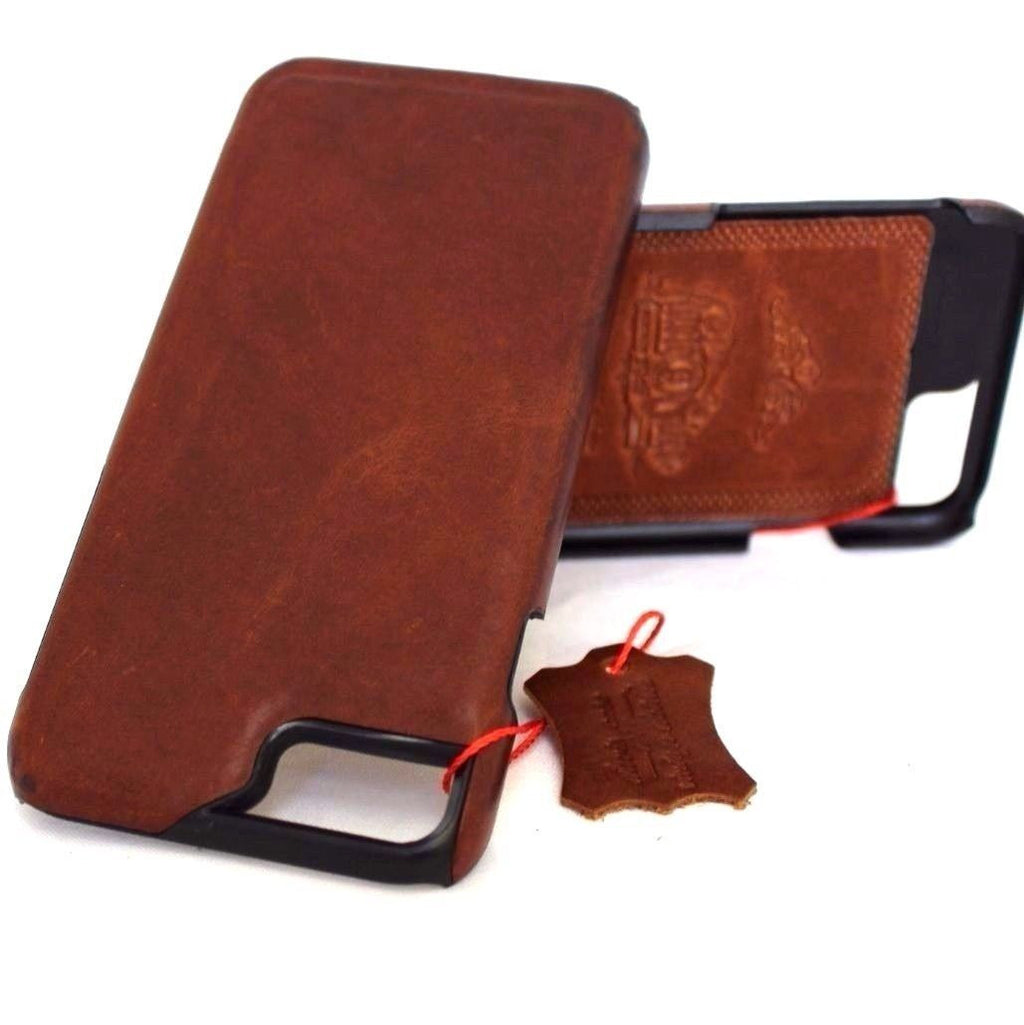 Vintage genuine leather iPhone 8 Plus case, slim book-style holder cover with handcrafted leather craftsmanship.