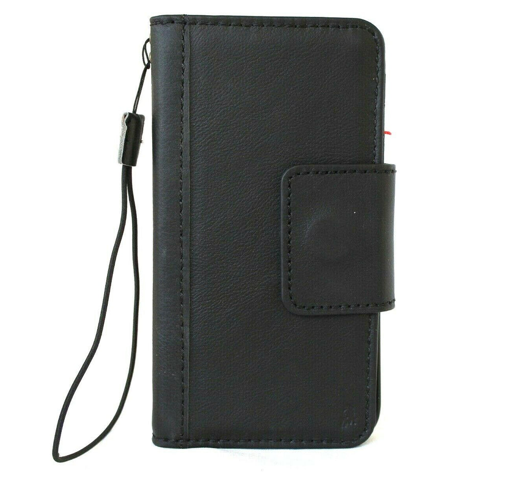 Black genuine leather phone case for Apple iPhone 12 Pro Max, DavisCase handmade wallet with credit card slots and magnetic closure