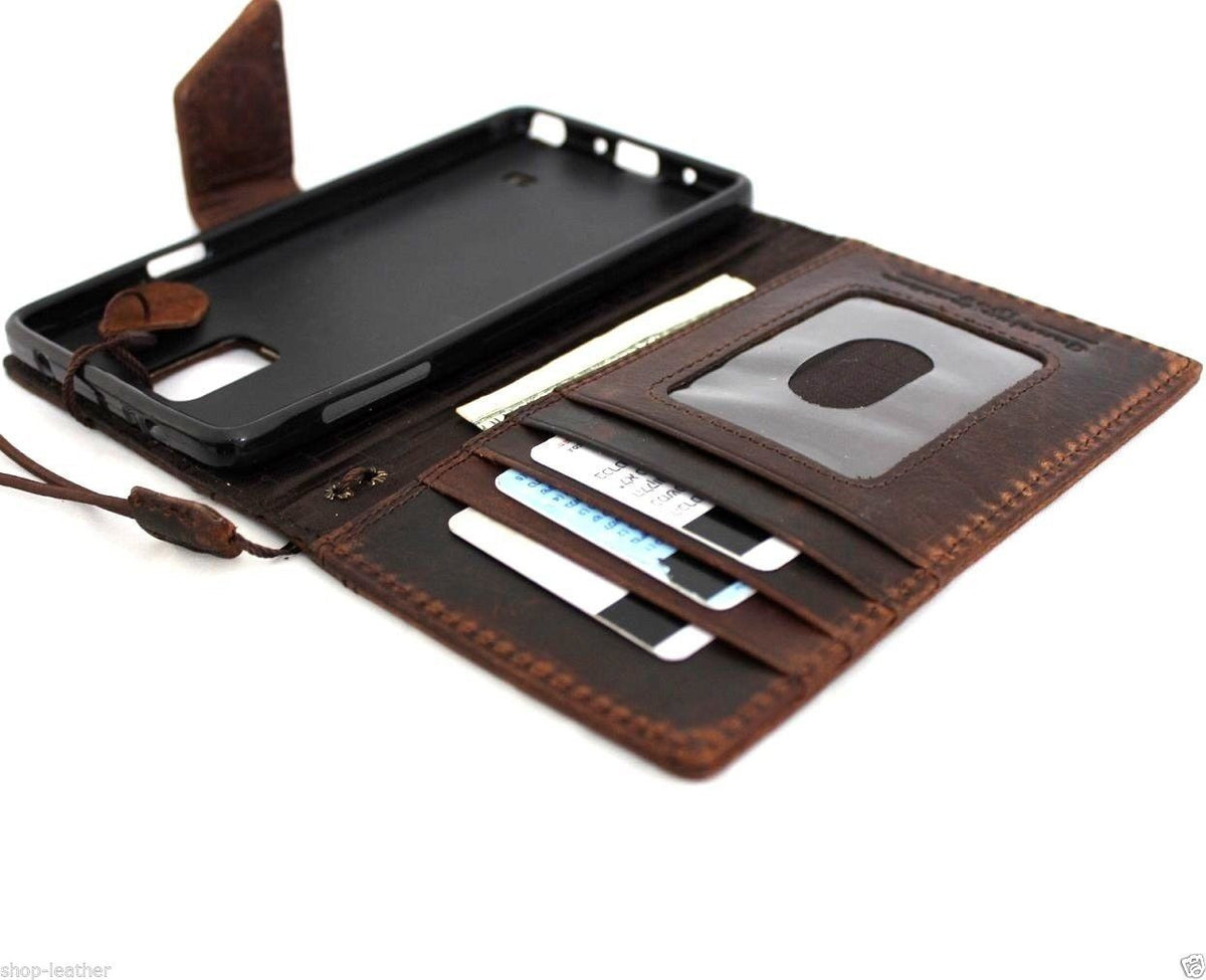 Vintage brown handmade leather wallet case for Samsung Galaxy Note 3, featuring a slim design with magnetic closure.
