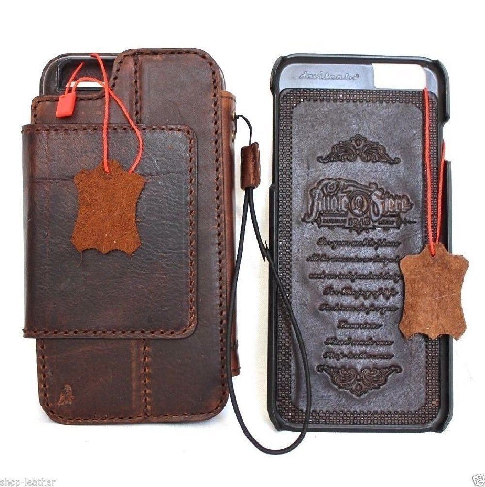 DavisCase genuine full leather wallet case for iPhone SE 2 2020, slim book cover with card slots, magnetic closure, dark color.