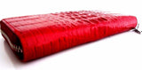 Véritable cuir véritable rouge femme sac à main portefeuille fermeture éclair pièces de monnaie cartes fentes sac crocodile design style daviscase