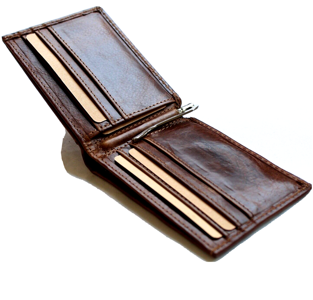 Men's genuine leather wallet by DAVISCASE with credit card slots, bill compartment, handmade tan leather, Tree of Life design.