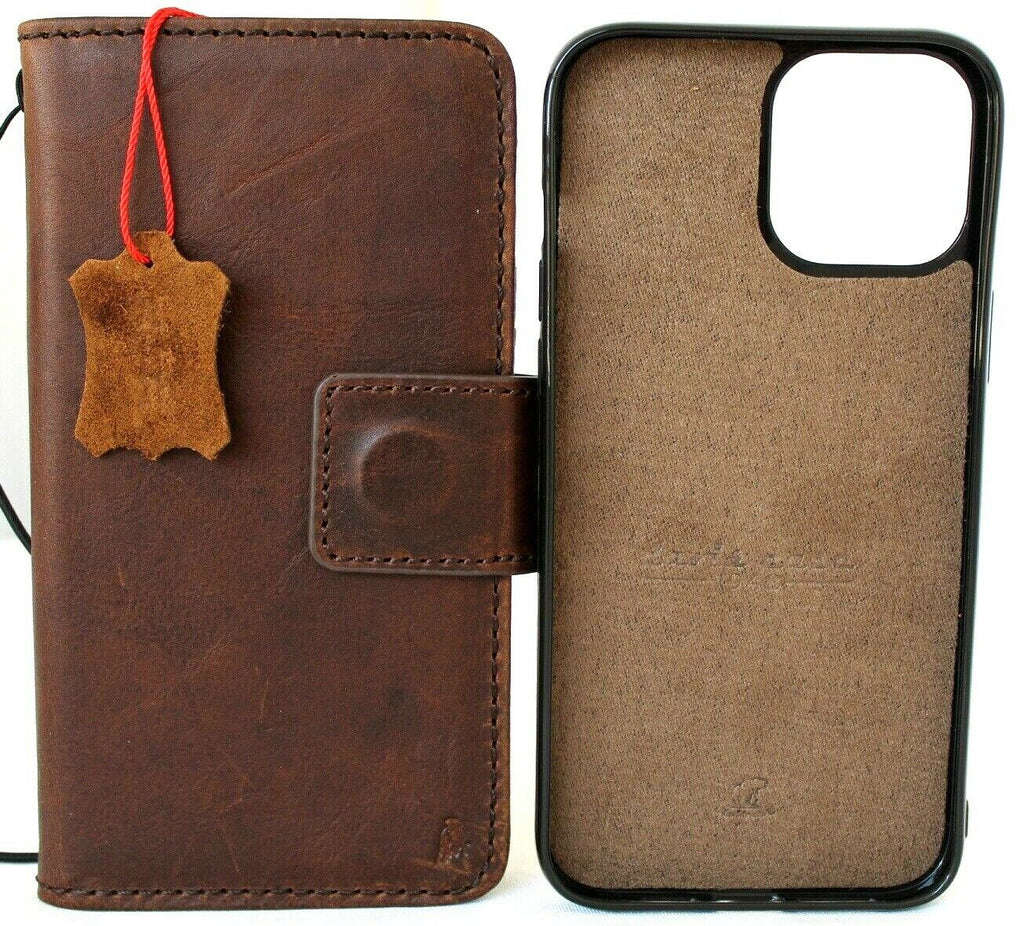 Handmade DavisCase genuine soft leather iPhone 13 Pro Max wallet case with ID window, credit card slots, and magnetic cover.
