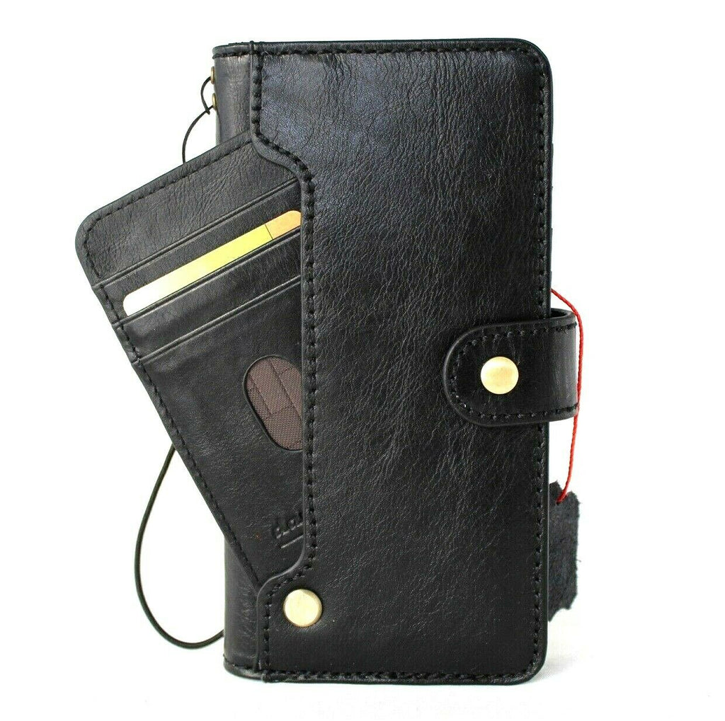 Handmade black genuine leather Samsung Galaxy S21 Ultra 5G case with wallet and card slots, rubber holder cover by DAVISCASE.