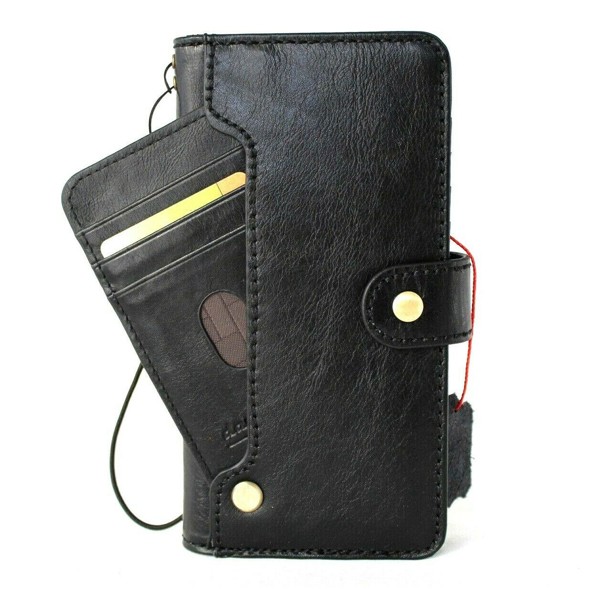 Handmade black genuine leather Samsung Galaxy S21 Ultra 5G case with wallet and card slots, rubber holder cover by DAVISCASE.