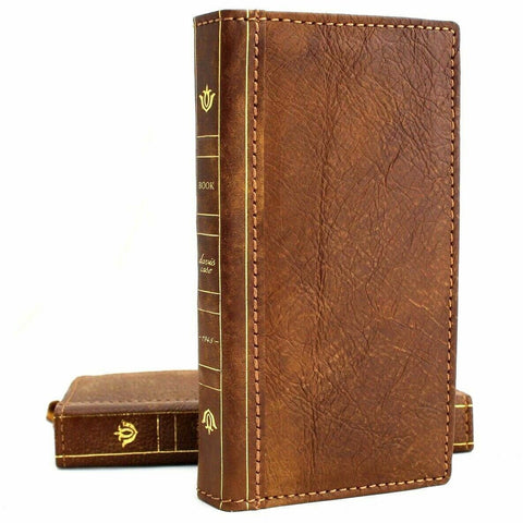 Genuine leather Case for Samsung Galaxy S10 book wallet cover Cards wireless charging window luxuey bible Tan slim daviscase