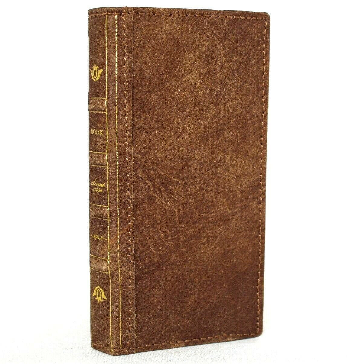 Genuine leather Bible tan wallet case for Samsung Galaxy S21 Plus 5G by DAVISCASE with card slots and wireless charging holder.
