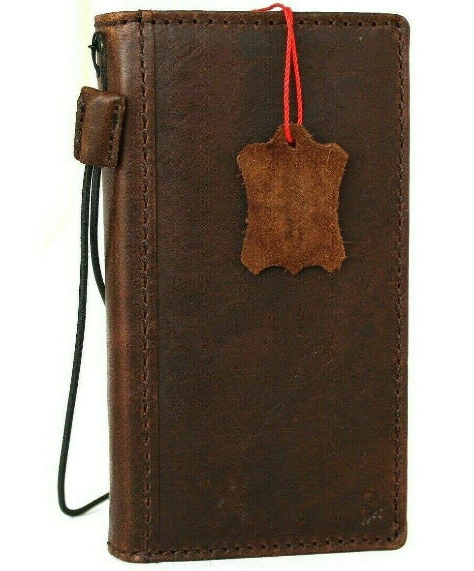 Genuine dark leather iPhone 12 Pro case by DAVISCASE with vintage design, ID window, credit card slots, soft full grain leather cover.