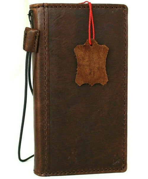 Genuine dark leather iPhone 12 Pro case by DAVISCASE with vintage design, ID window, credit card slots, soft full grain leather cover.