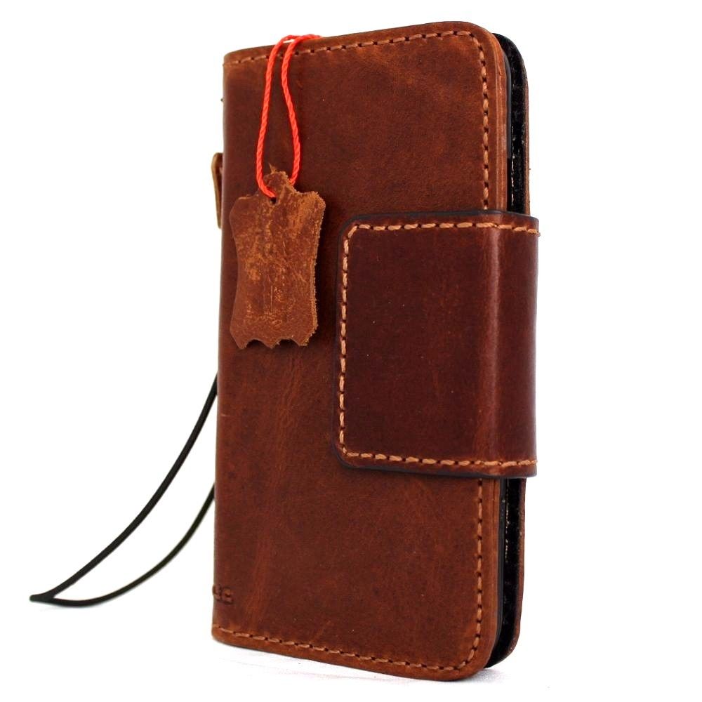 DavisCase genuine full leather wallet case for iPhone SE 2 2020, with card slots, magnetic closure, slim design, and wireless charging compatibility.