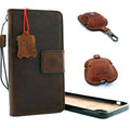 Handmade genuine leather iPhone 11 Pro Max case with wallet, credit card slots, magnetic closure, and detachable AirPods 2 holder by DAVISCASE.