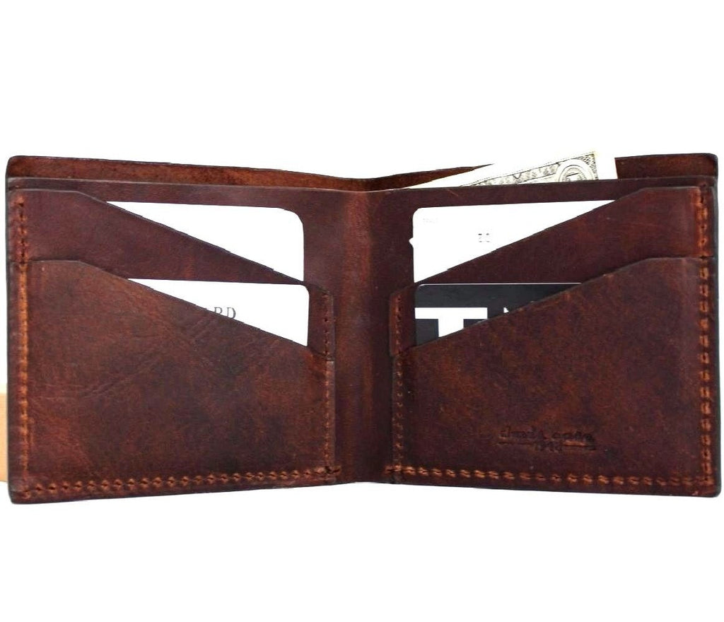 Men's brown leather wallet by DAVISCASE with 4 credit card slots and a bill compartment, slim and handmade.