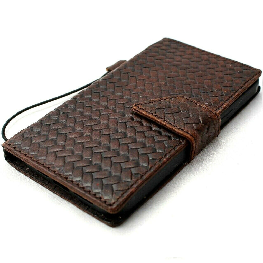 Handmade genuine leather wallet case for iPhone 11 Pro Max with credit card holder and rubber strap by DAVISCASE.