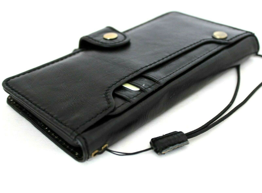 Genuine black leather case for Samsung Galaxy S21 Plus 5G with wallet design, card slots, ID window, and wireless charging holder by DAVISCASE