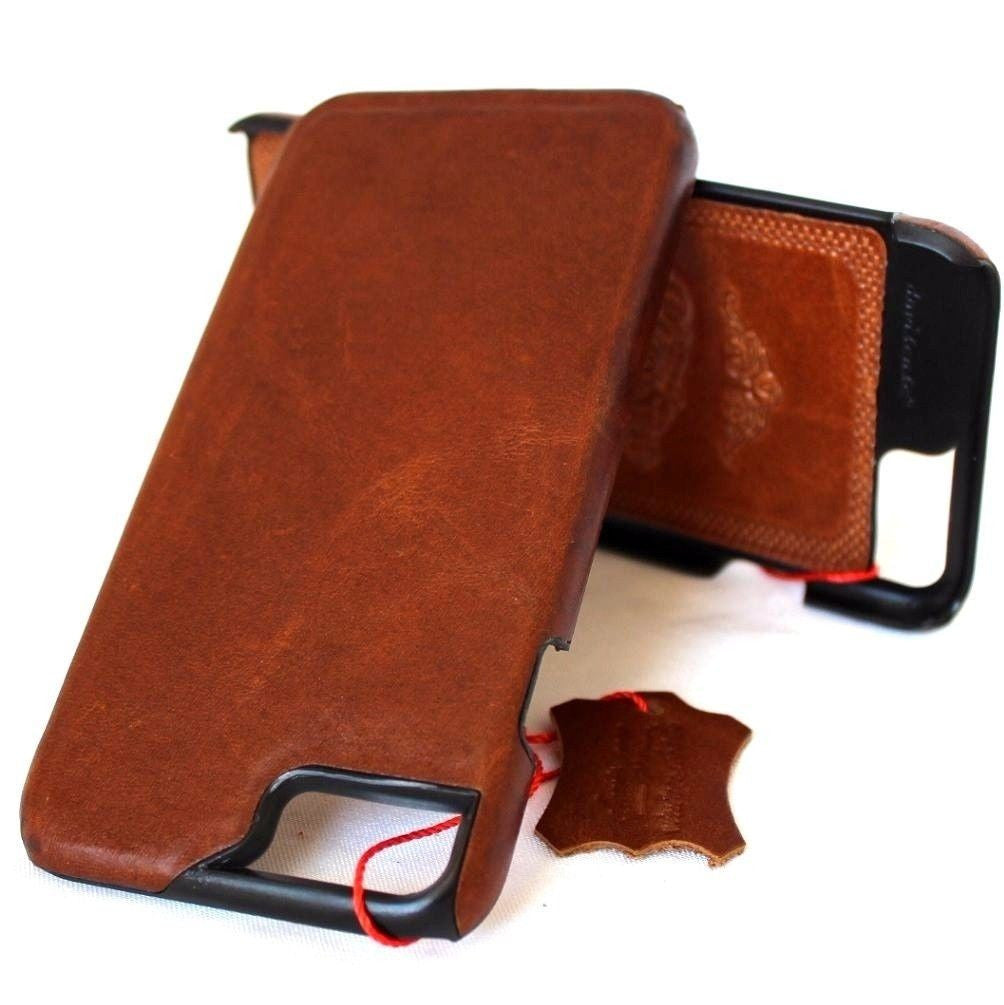 Vintage genuine leather iPhone 8 Plus case, slim book-style holder cover with handcrafted luxury design.