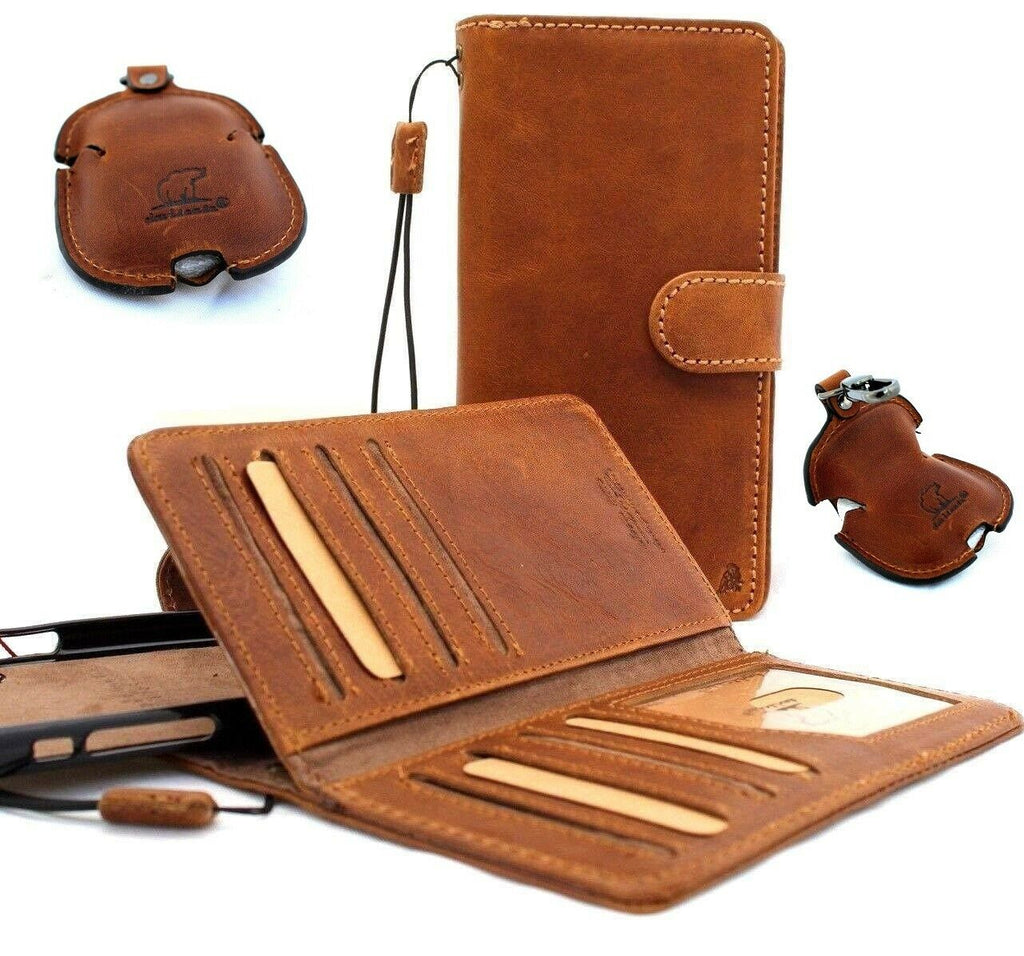 Genuine soft leather iPhone X case with wallet design, credit holder, magnetic closure, and removable AirPods 2 case by DAVISCASE.