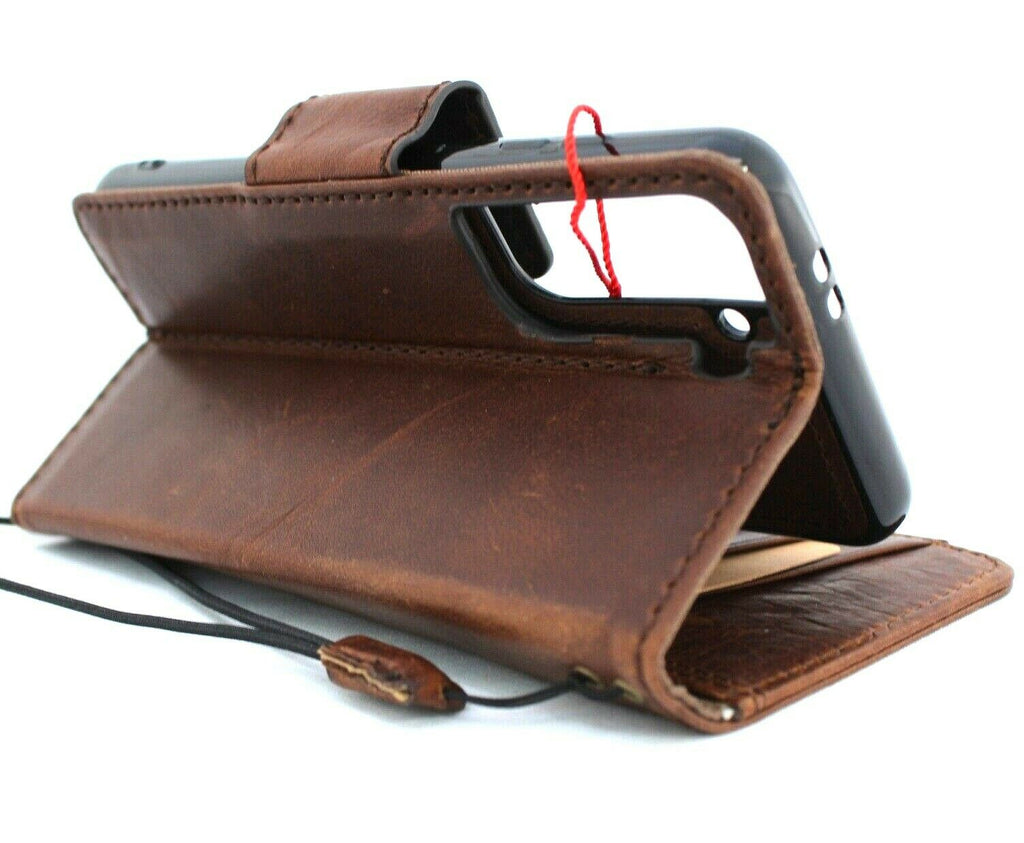 Genuine vintage leather wallet case for Samsung Galaxy S21 by DAVISCASE, soft cover with magnetic removable front flap.